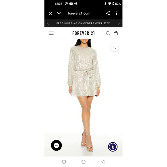 NWT Forever 21 Women's/Junior's Champagne Sequin Long-Sleeve Mini Dress Size Sma - Picture 1 of 7
